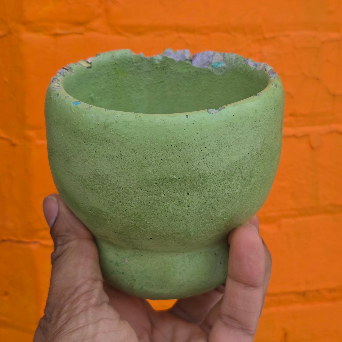 3.5" Concrete Tulip Pot Avocado/Confetti