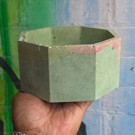6” Octagon Concrete Planter Pink/Green