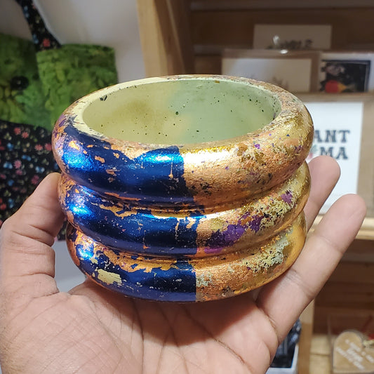 3.5" Concrete Bubble Pot Orange/Blue Metallic Gold