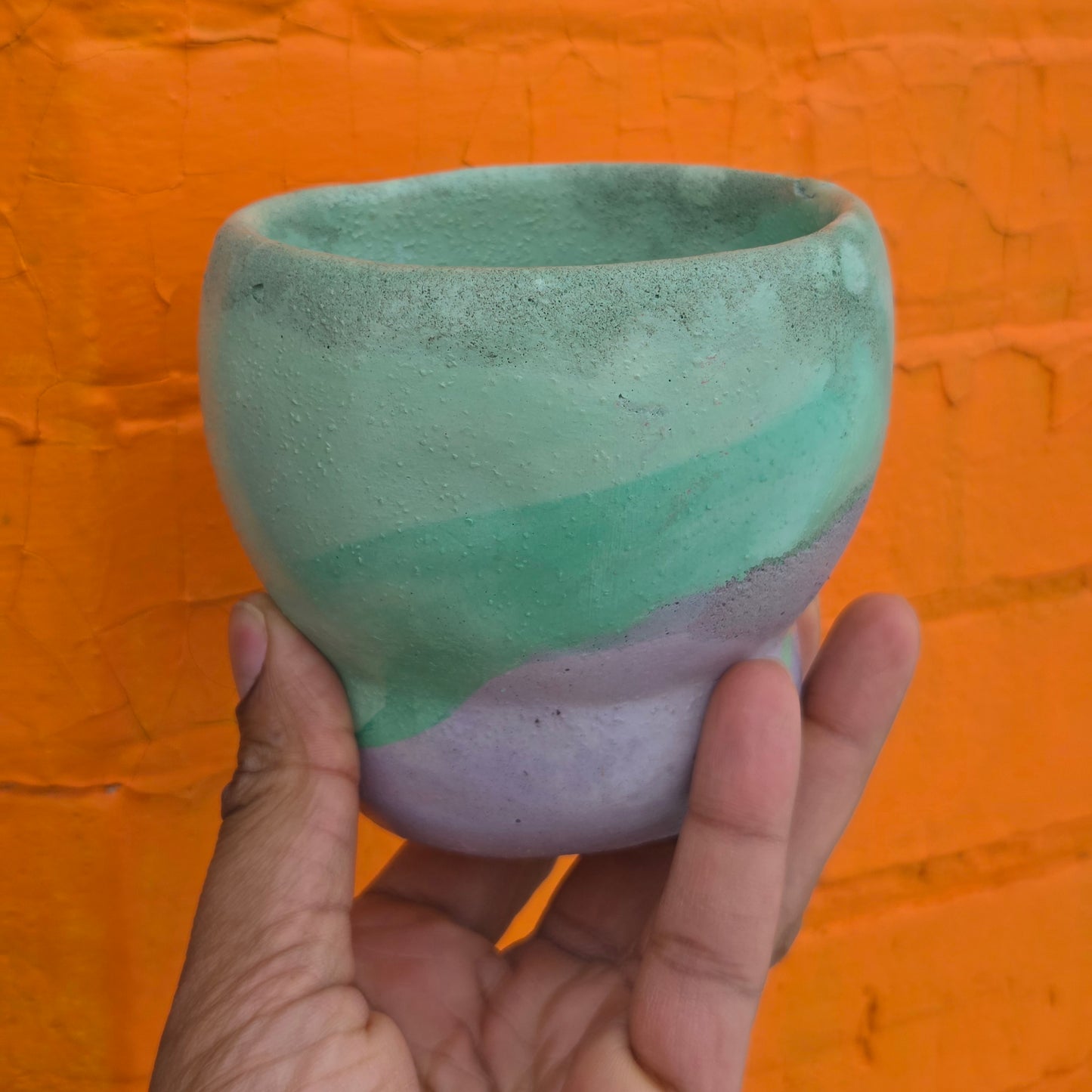 3.5" Concrete Tulip Pot Turquoise and Purple