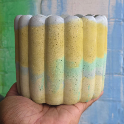 6” ‘Lady fingers' Concrete Pot Yellow/Blue/Teal/White