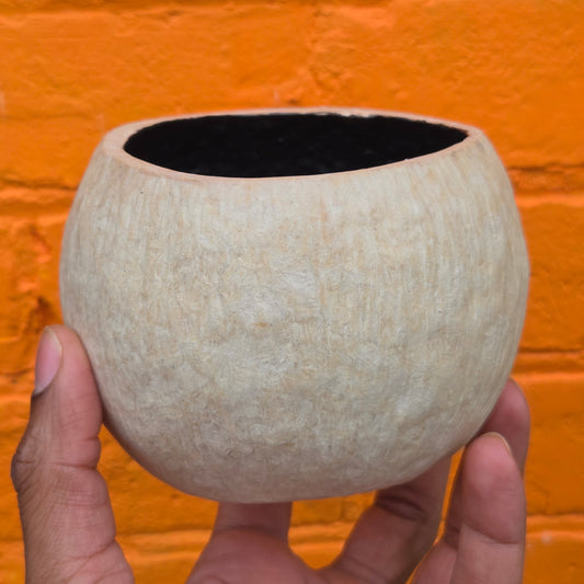 Sculpted Paper Vase - Tan w/ OxBlood Interior