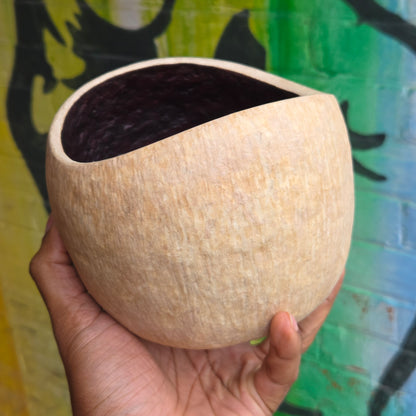 Sculpted Paper Vase - Tan w/ OxBlood Interior