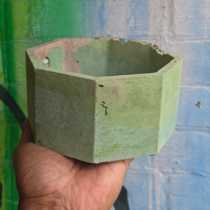 6” Octagon Concrete Planter Pink/Green