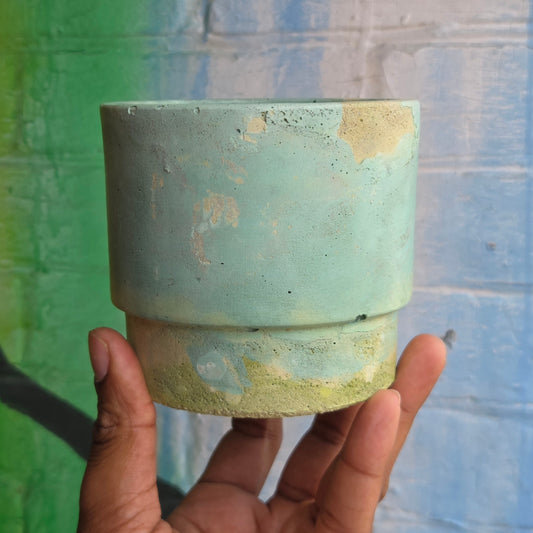 3.5” Simple Concrete pot Teal/Yellow