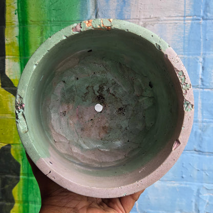 6” Concrete Planter Green/Blue/Pink w/gold