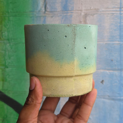 3.5” Simple Concrete pot Teal/Yellow