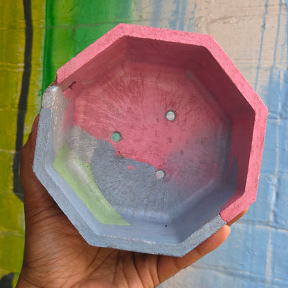 6” Octagon Concrete Pot Pink/Green/Blue/Yellow
