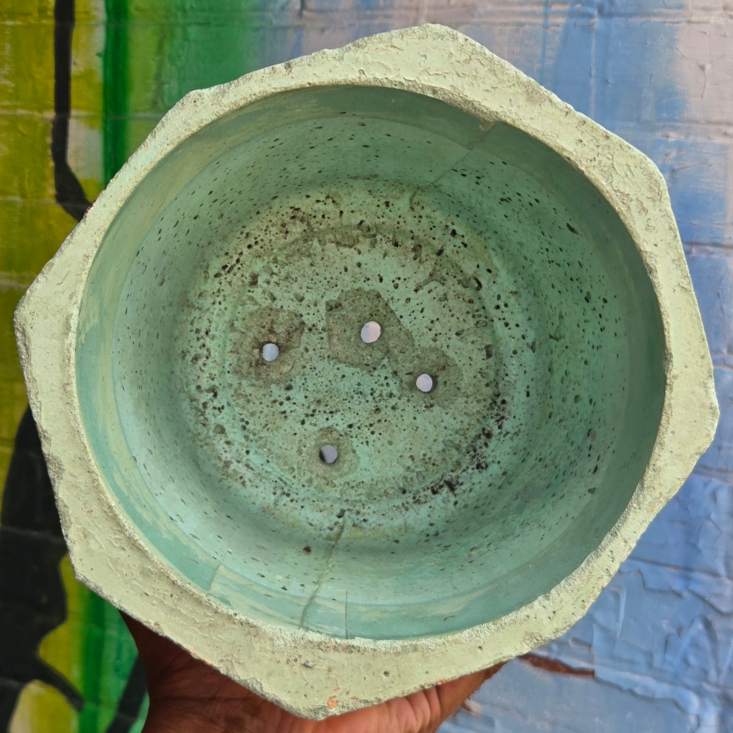 7” Octaganal Concrete Planter Pale Green w/Metallic flecks