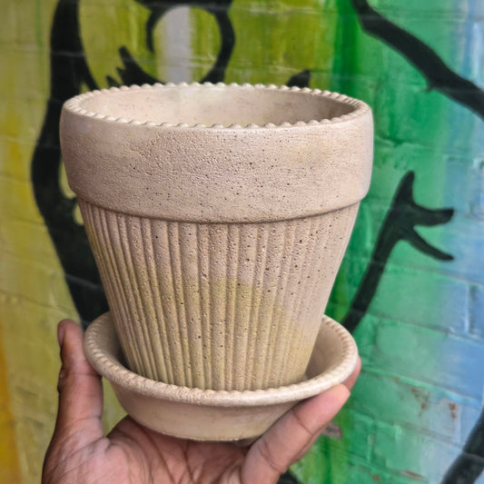 5" Concrete Tapered Pot w/Tray Peach