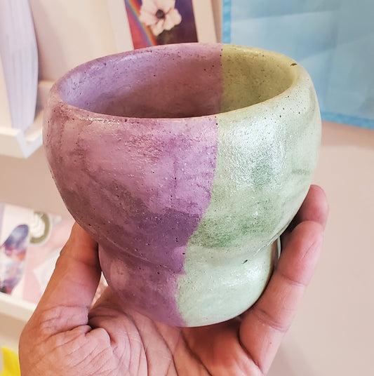 3.5" Concrete Tulip Pot Green/Purple