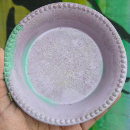 5" Concrete Tapered Pot w/Tray Purple/Green