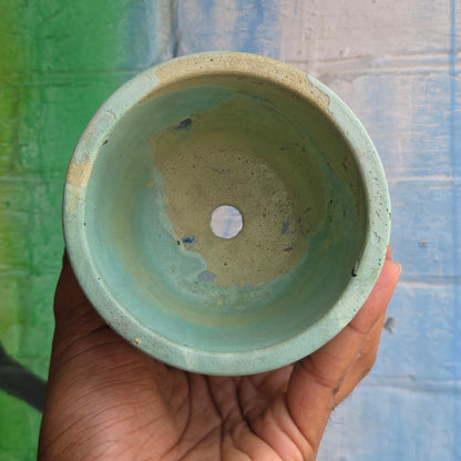 3.5” Simple Concrete pot Teal/Yellow