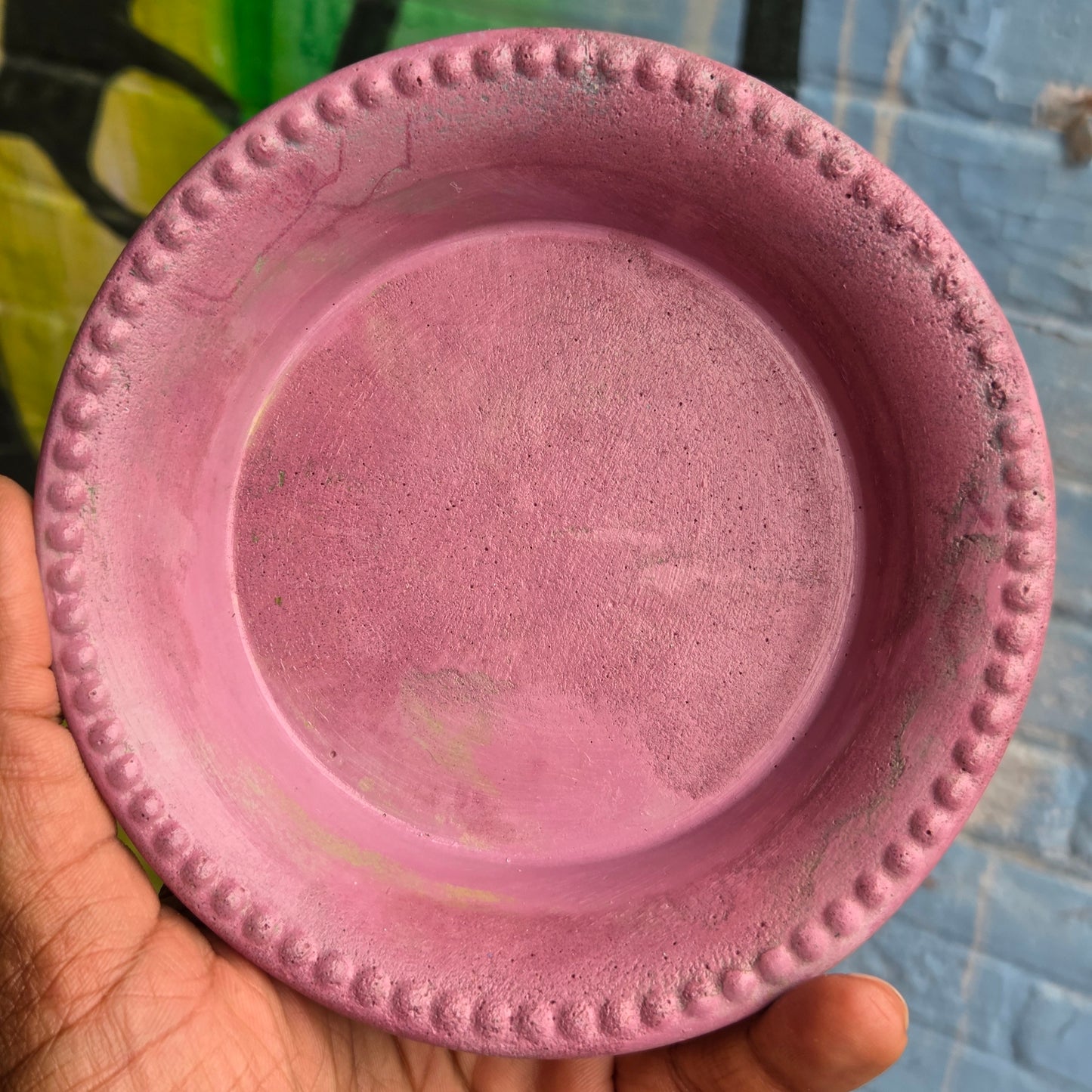 5" Concrete Tapered Pot w/Tray Pink