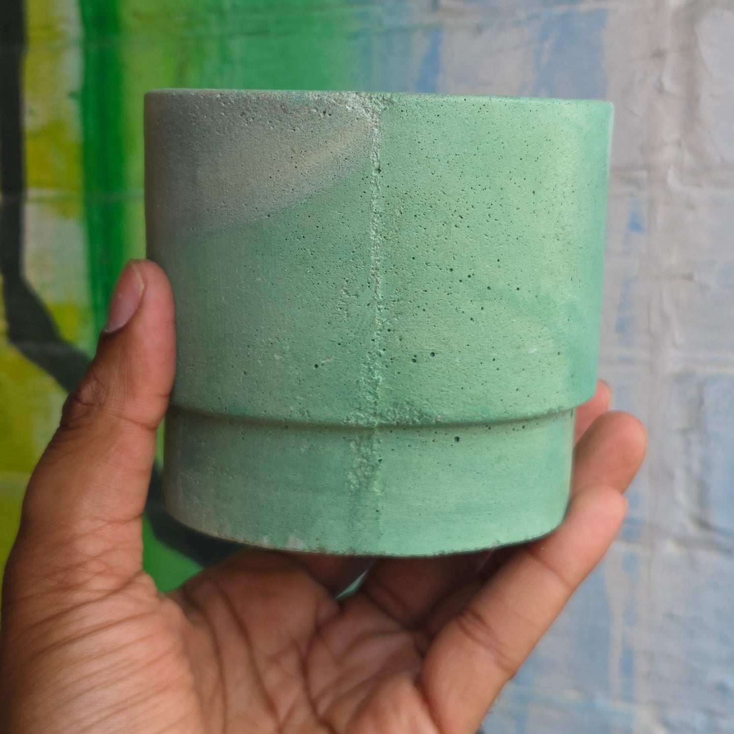 3.5” Simple Concrete pot Teal w/Ceramic