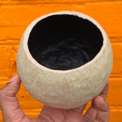 Sculpted Paper Vase - Tan w/ OxBlood Interior