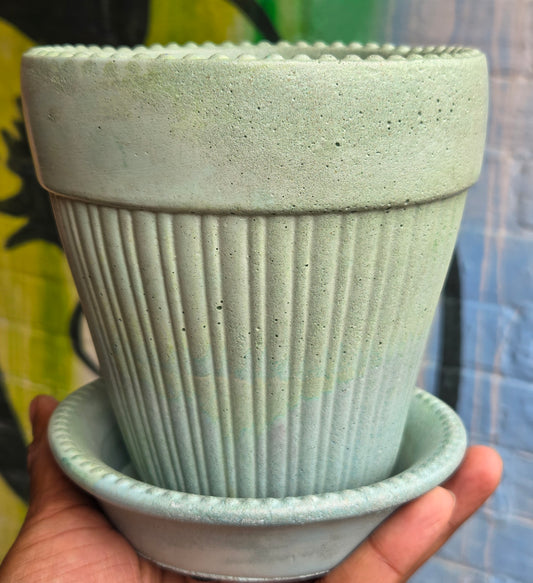 5" Concrete Tapered Pot w/Tray Teal Mix