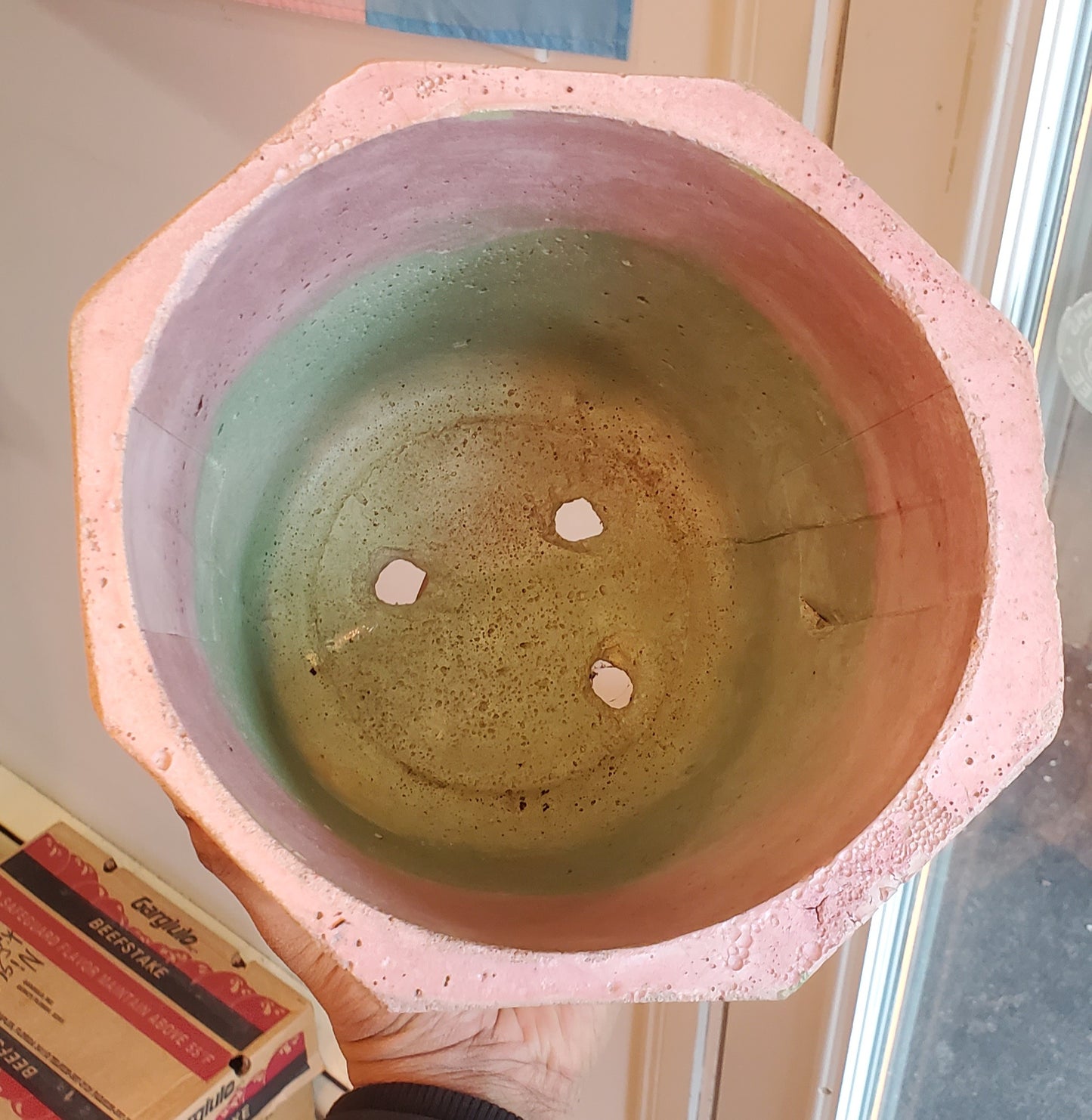 7" Octagonal Concrete Pot Green/Pink/Yellow