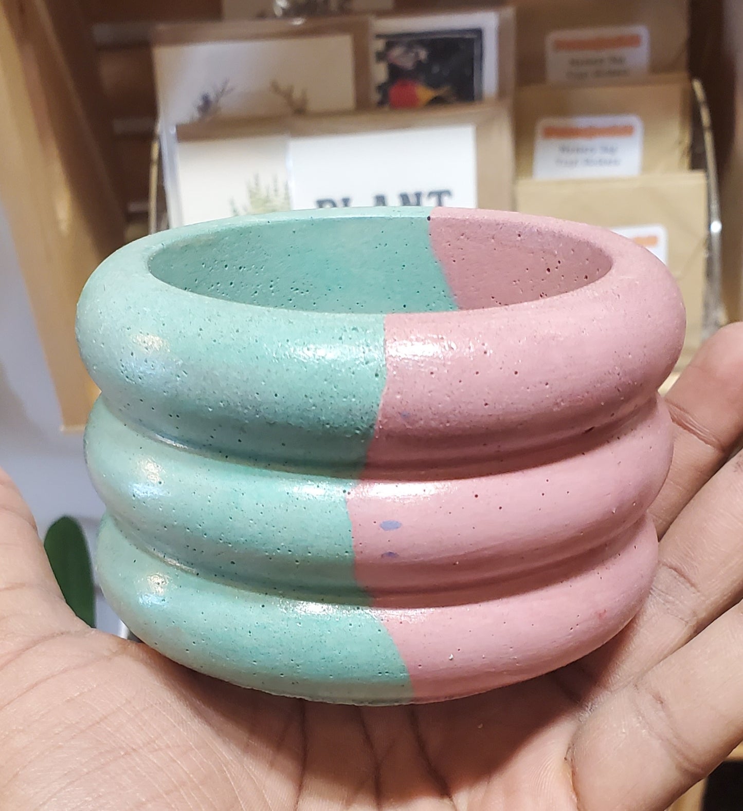 3.5" Concrete Bubble Pot Pink/Green