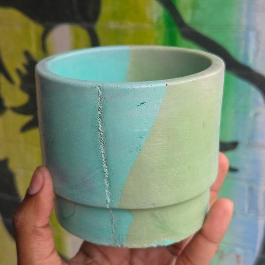 3.5" Concrete Simple Pot Pale/Mint Green