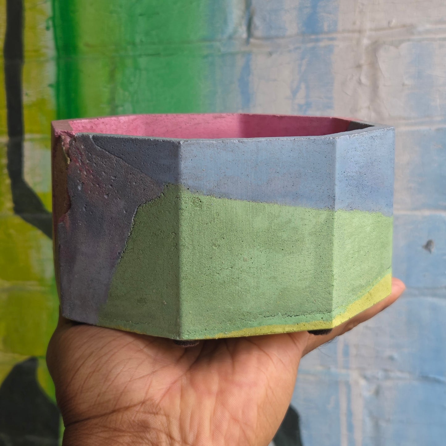 6” Octagon Concrete Pot Pink/Green/Blue/Yellow