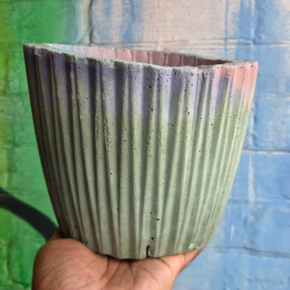 6” Ridged Concrete Planter Pastel Purple/Green/Pink