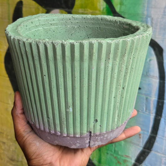 7" Ridged Concrete Pot Pale Green/Lavender