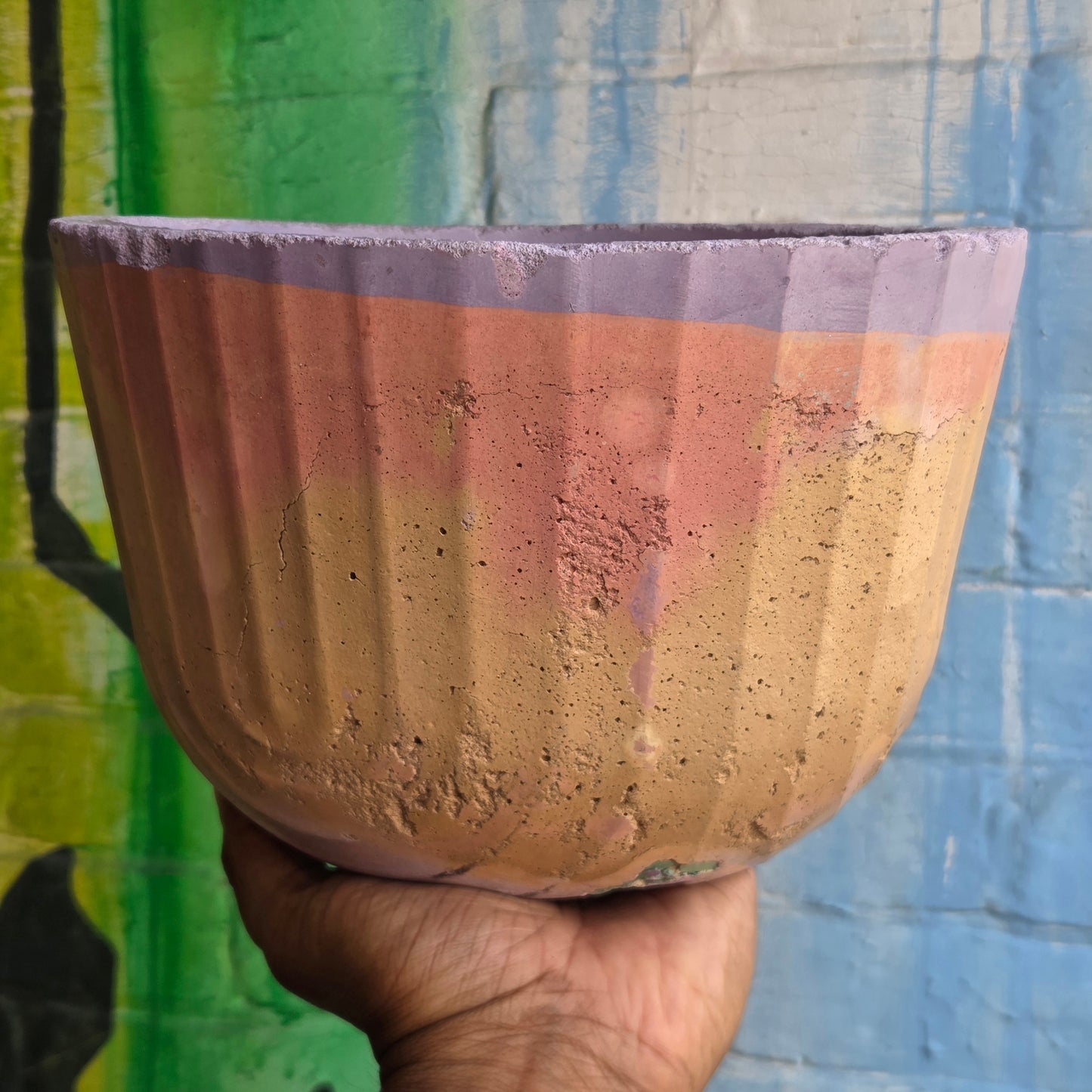 7” Rippled Concrete Planter Purple/Pink/Yellow